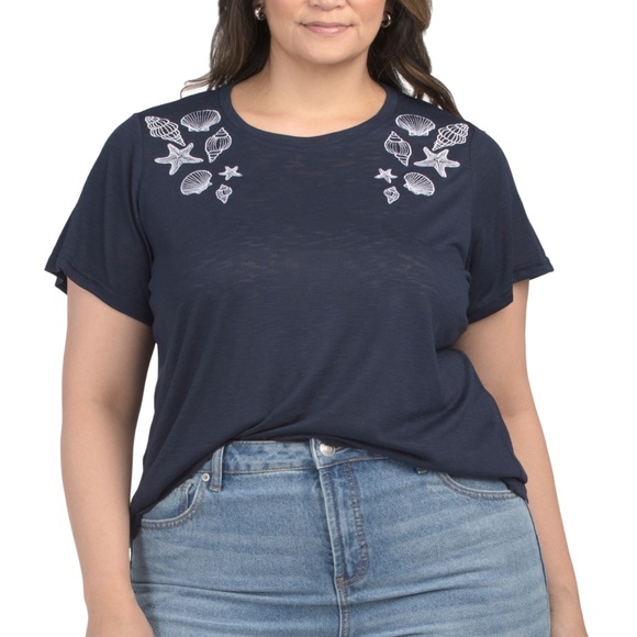 Rose & Olive Tops - NWT Rose & Olive Navy Seashell Slub Knit Top Size 2X